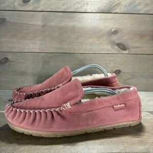 ll bean wicked good womens size 10 shoes pink suede shearling comfort slippers